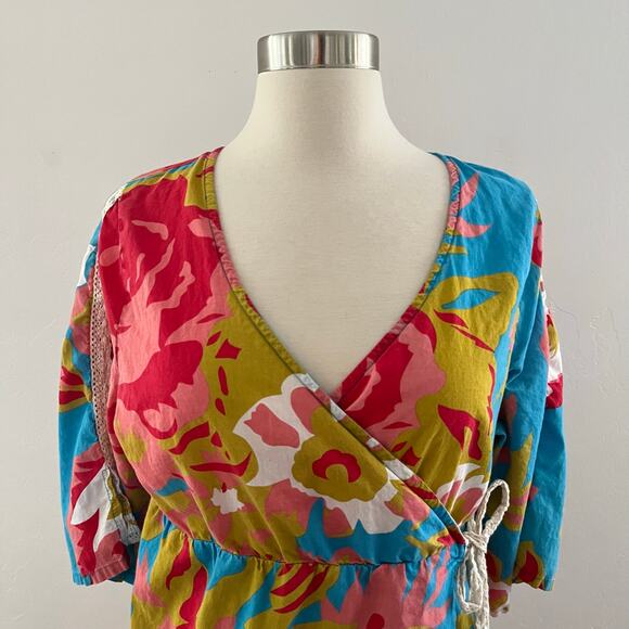 Anthropologie Porridge Floral Wrap Dress Women's M Colorful Tropical Resortwear - Picture 4 of 15